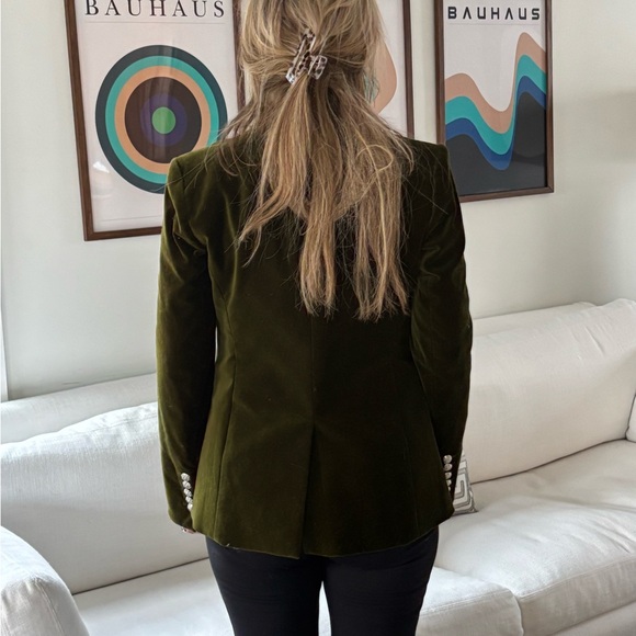 NWT Veronica Beard Velvet Lawrence Blazer Size 2,  Olive with Silver Buttons. - Picture 5 of 6